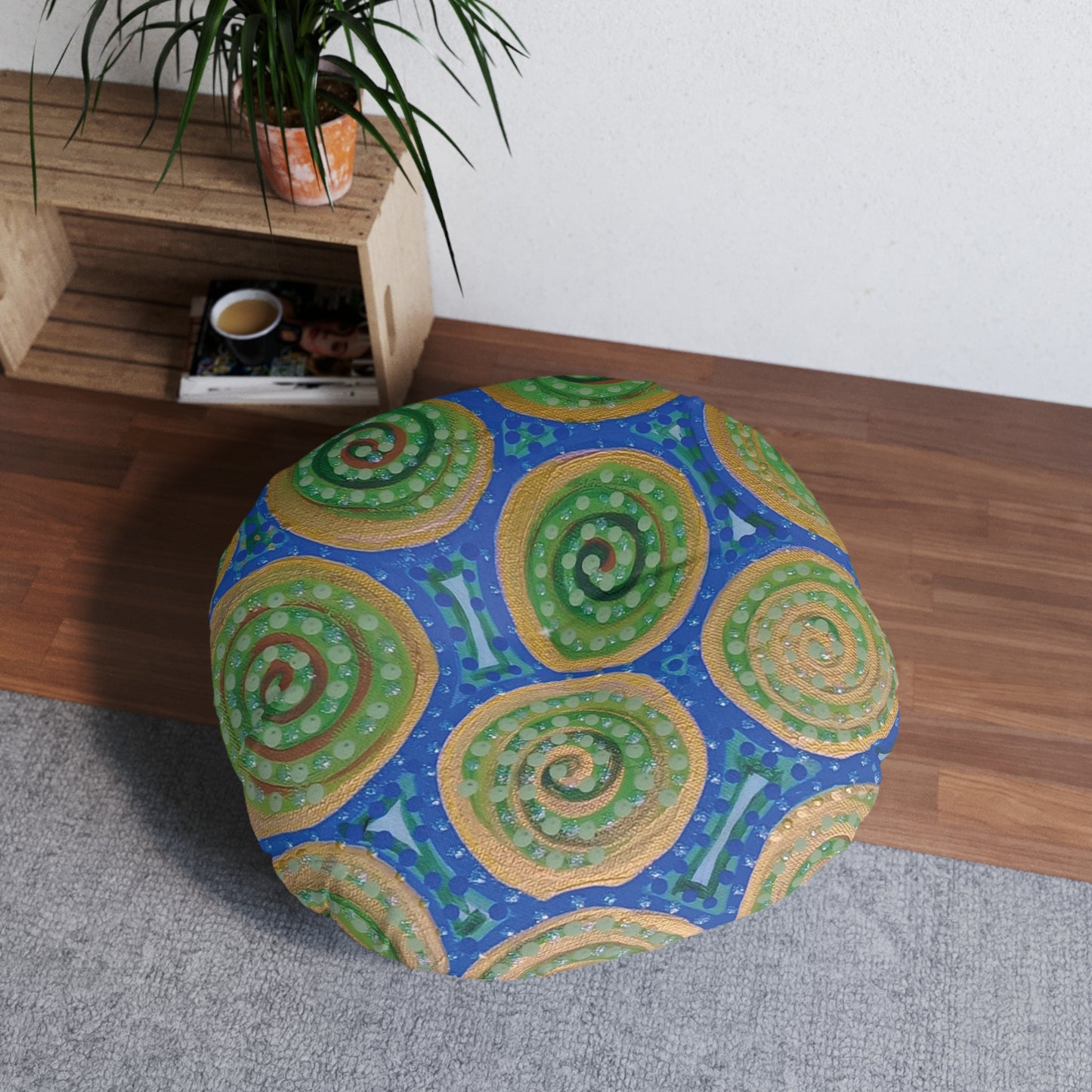 Blue Dot Tufted Floor Pillow, Round