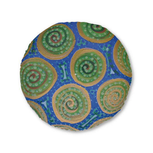 Blue Dot Tufted Floor Pillow, Round