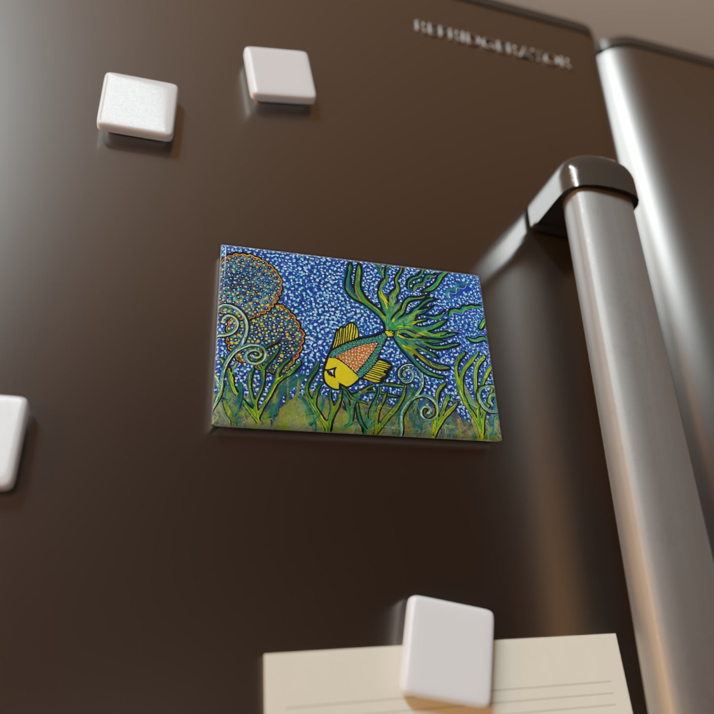 Colorful Underwater Scene Button Magnet - Small Fish, Big Tale