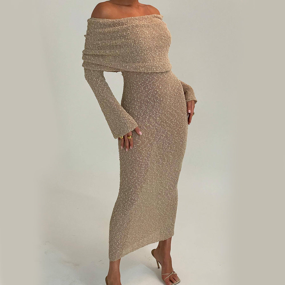 Vibrant One-Shoulder Knitted Long-Sleeved Dress Cover-Up