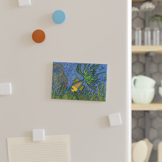 Colorful Underwater Scene Button Magnet - Small Fish, Big Tale