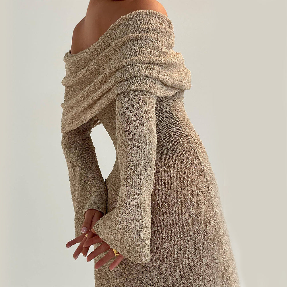 Vibrant One-Shoulder Knitted Long-Sleeved Dress Cover-Up