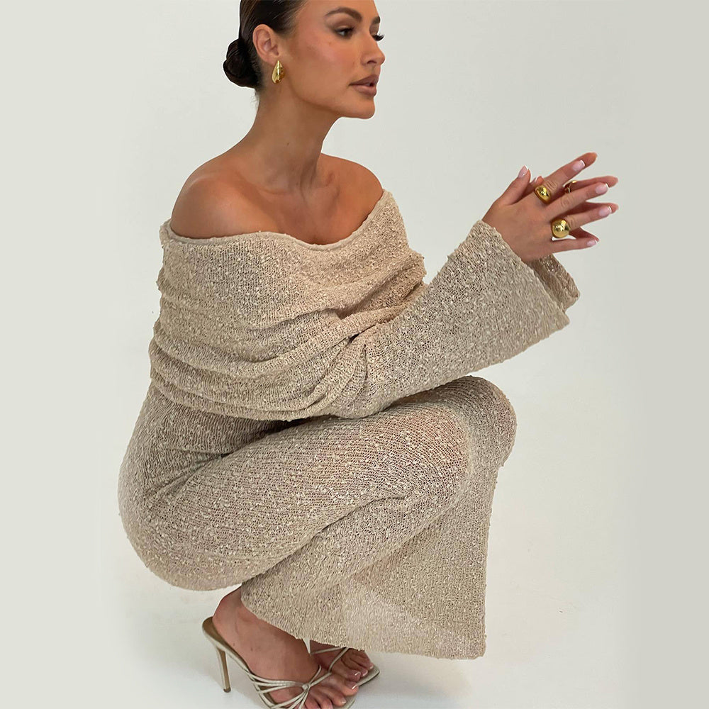 Vibrant One-Shoulder Knitted Long-Sleeved Dress Cover-Up
