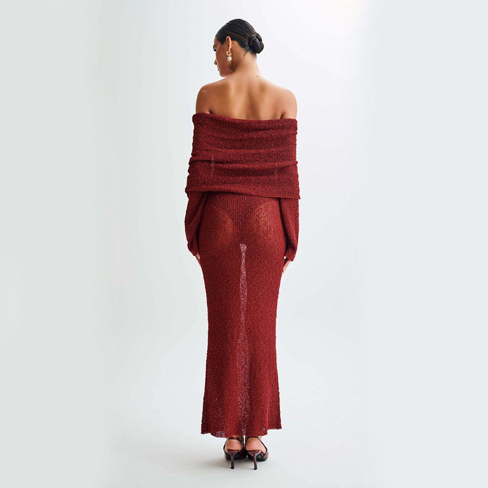 Vibrant One-Shoulder Knitted Long-Sleeved Dress Cover-Up