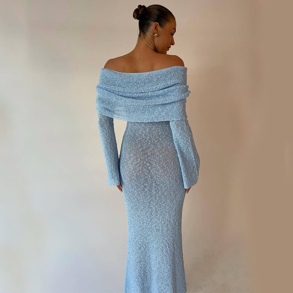 Vibrant One-Shoulder Knitted Long-Sleeved Dress Cover-Up
